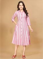 Cotton Pink Casual Wear Printed Readymade Gown